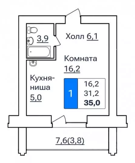 1-к кв. Амурская область, Благовещенск ул. Горького, 205 (35.0 м) - Фото 1