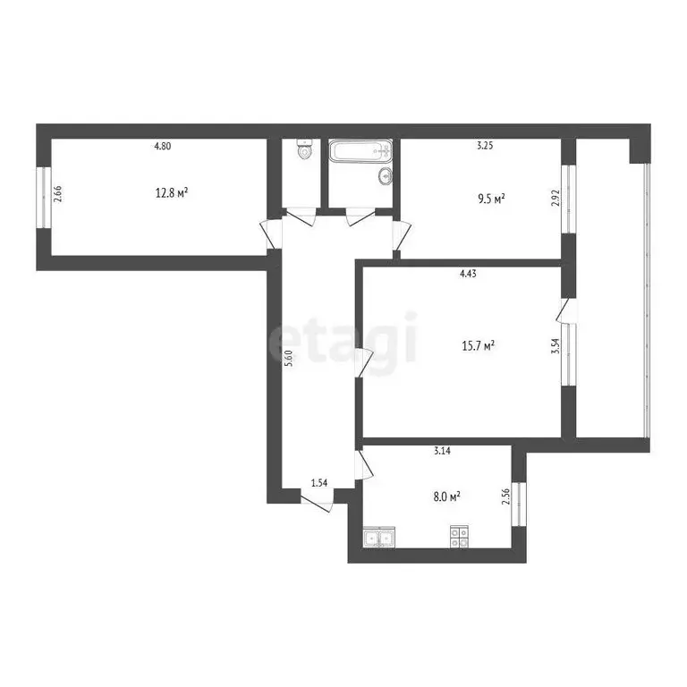 3-комнатная квартира: Тюмень, Профсоюзная улица, 13 (63 м) - Фото 1