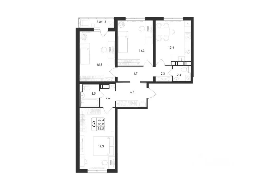 3-к кв. Воронежская область, Воронеж ул. Шишкова, 140Б/21 (86.5 м) - Фото 0