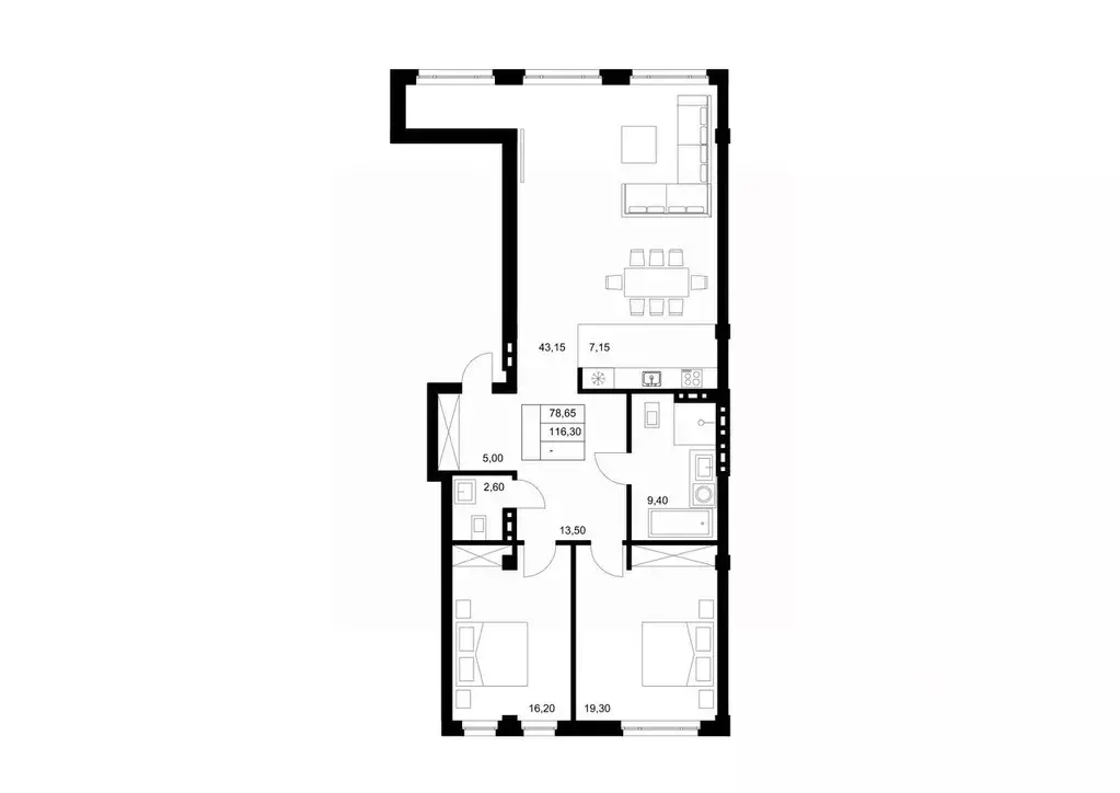 3-к кв. Томская область, Томск ул. Карташова, 13А (116.3 м) - Фото 1