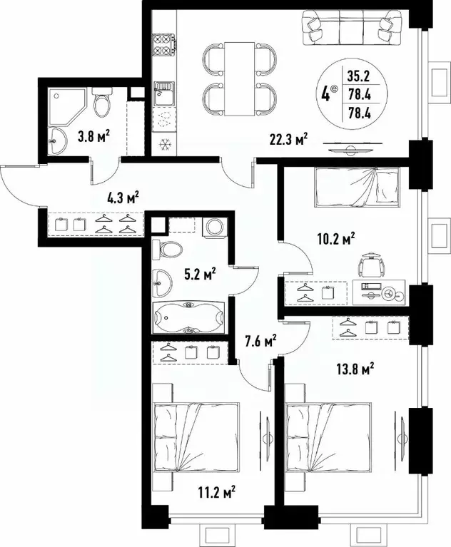 4-к кв. Астраханская область, Астрахань ул. Бэра, 29 (78.4 м) - Фото 1