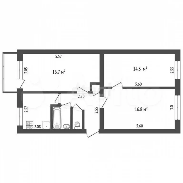 3-к. квартира, 62,4 м, 5/5 эт. - Фото 0