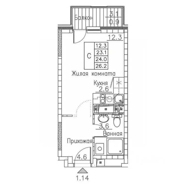 1-к кв. Приморский край, Владивосток ул. Расула Гамзатова, 7к1 (26.0 ... - Фото 0