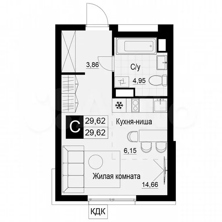 Квартира-студия, 29,6 м, 10/19 эт. - Фото 0