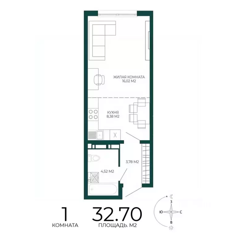 1-к кв. Пензенская область, Пенза Чаадаев жилой комплекс (32.7 м) - Фото 1