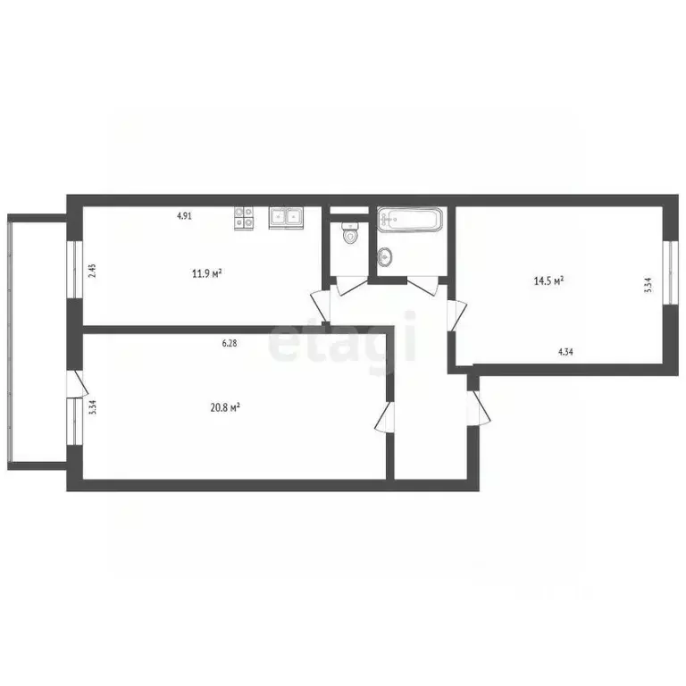 2-к кв. Томская область, Томск Большая Подгорная ул., 71 (64.0 м) - Фото 2