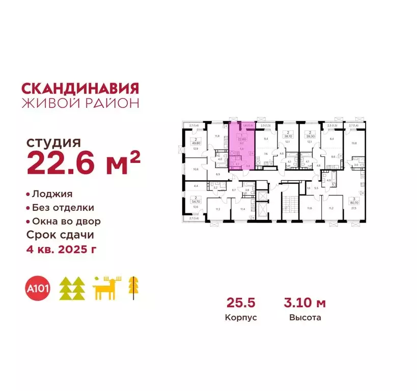Квартира-студия: Москва, НАО, район Коммунарка, ЖК Скандинавия (22.6 ... - Фото 1
