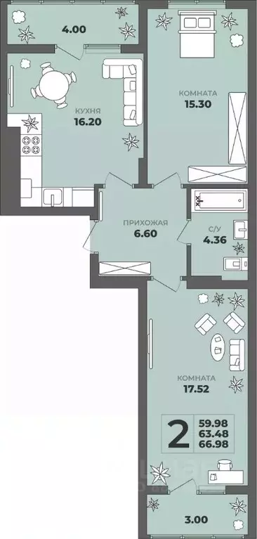 2-к кв. Калининградская область, Калининград ул. Генерала Толстикова, ... - Фото 1