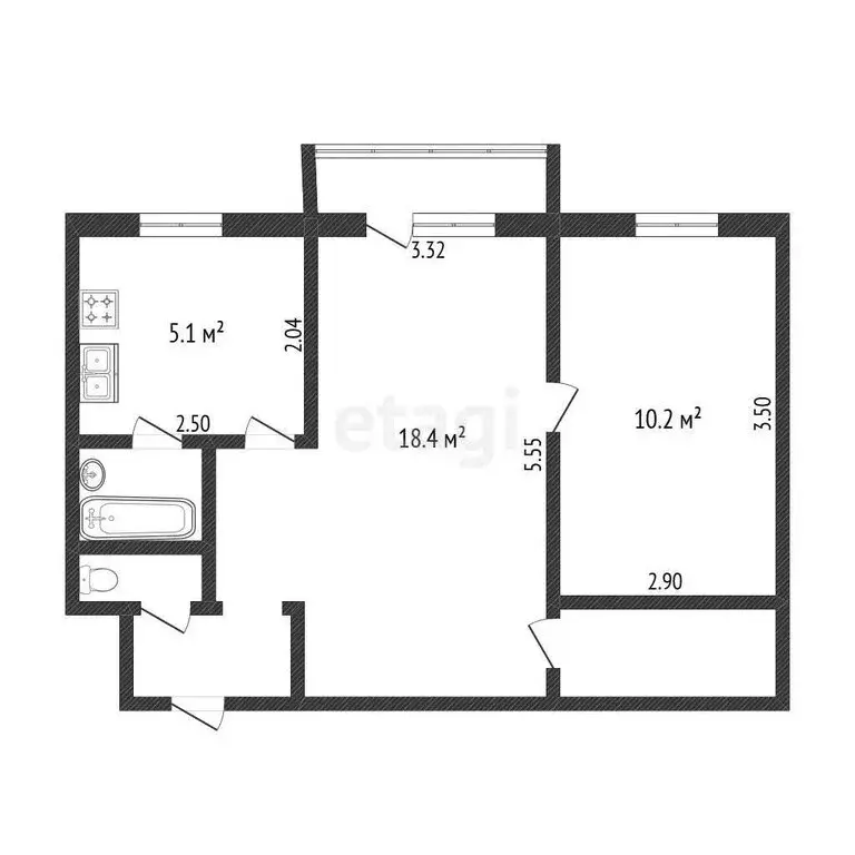 2-комнатная квартира: Тюмень, улица Республики, 157 (43.8 м) - Фото 0