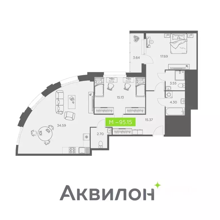 2-к кв. Архангельская область, Архангельск Троицкий просп., 110 (95.15 ... - Фото 0