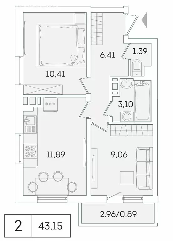 2-комнатная квартира: Мурино, Графская улица, 6к1 (42.6 м) - Фото 1