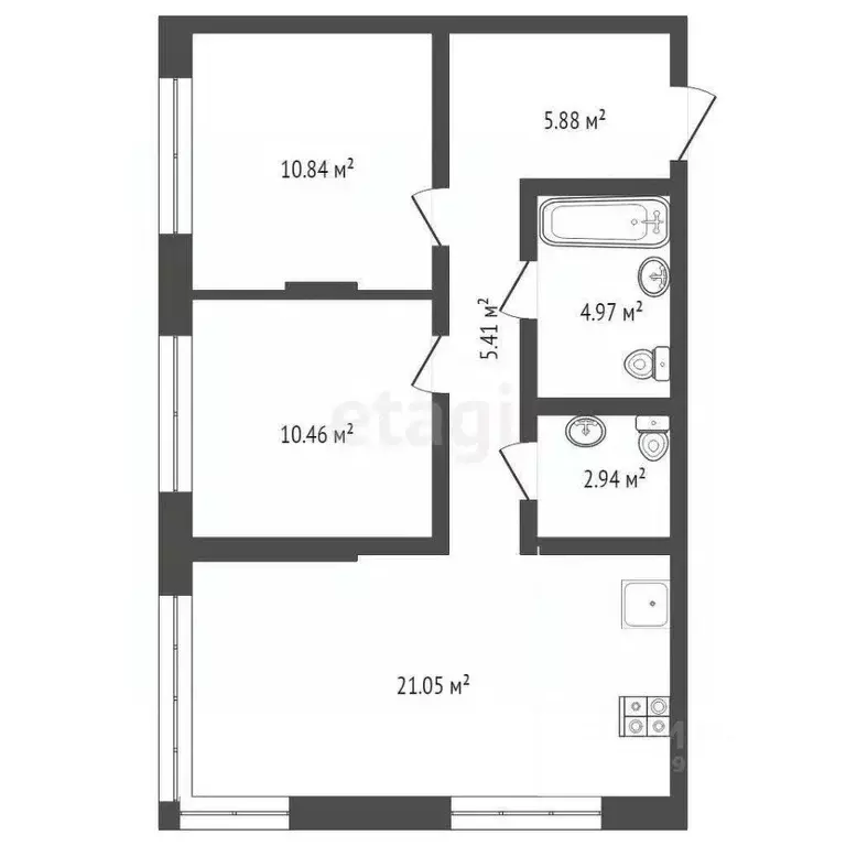 2-к кв. Тюменская область, Тюмень ул. Василия Подшибякина, 9 (59.8 м) - Фото 2