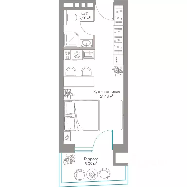 Студия Крым, Саки ул. Морская (30.07 м) - Фото 1