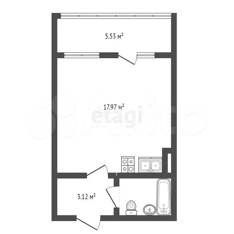 Квартира-студия, 25,6 м, 4/6 эт. - Фото 0
