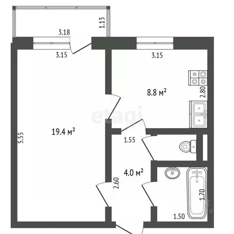 1-к кв. Белгородская область, Шебекино ул. Ленина, 93 (34.1 м) - Фото 2