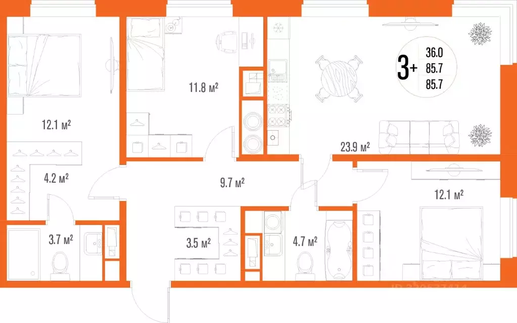 3-к кв. Астраханская область, Астрахань ул. Трофимова, 10 (85.7 м) - Фото 2