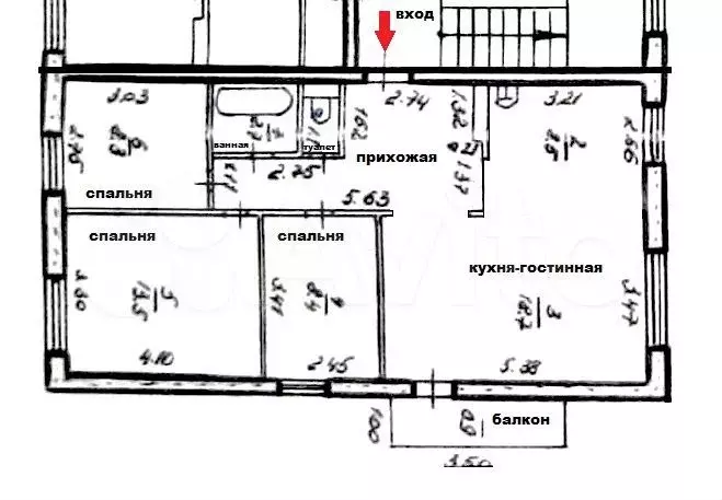 4-к. квартира, 71,8 м, 5/5 эт. - Фото 0