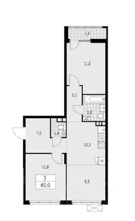 3-к кв. Москва Деснаречье жилой комплекс (60.0 м) - Фото 0