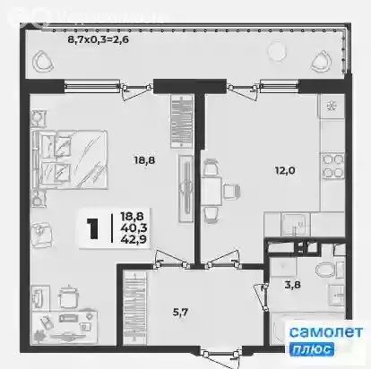 1-комнатная квартира: Краснодар, улица имени Генерала Корнилова, 1к1 ... - Фото 0