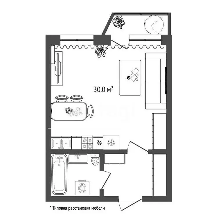 Квартира-студия: Тюмень, улица Беляева, 35к2 (29.5 м) - Фото 1