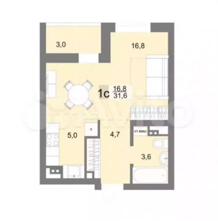 Квартира-студия, 32 м, 25/26 эт. - Фото 0