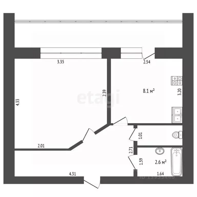1-к кв. Тюменская область, Тюмень ул. Щорса, 2к1 (34.6 м) - Фото 2