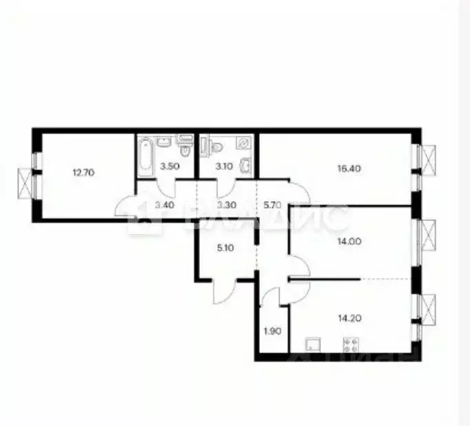 3-к кв. Москва ул. Большое Понизовье, 14 (83.3 м) - Фото 2