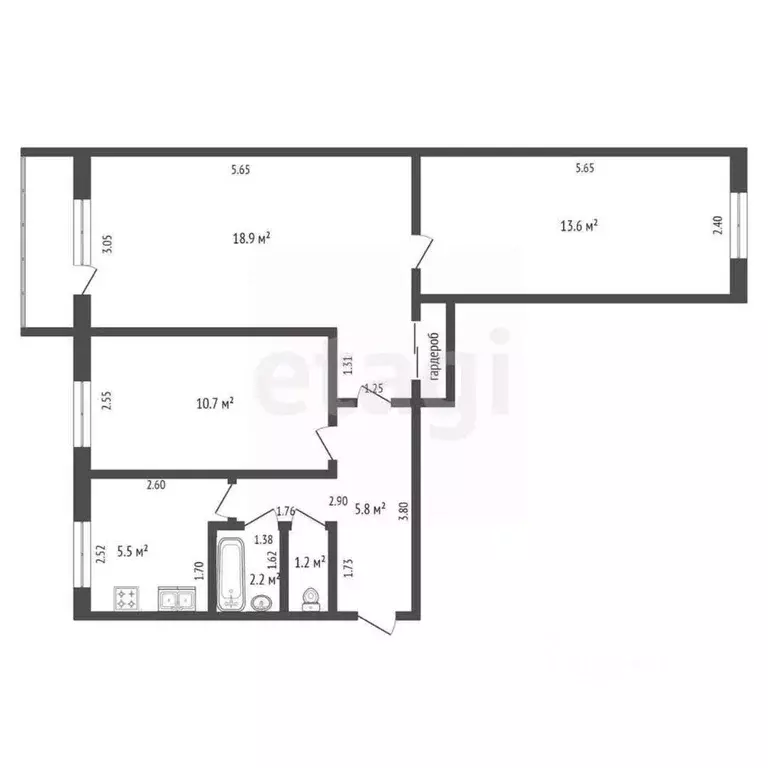 3-к кв. Архангельская область, Коряжма просп. Ленина, 19 (60.2 м) - Фото 2