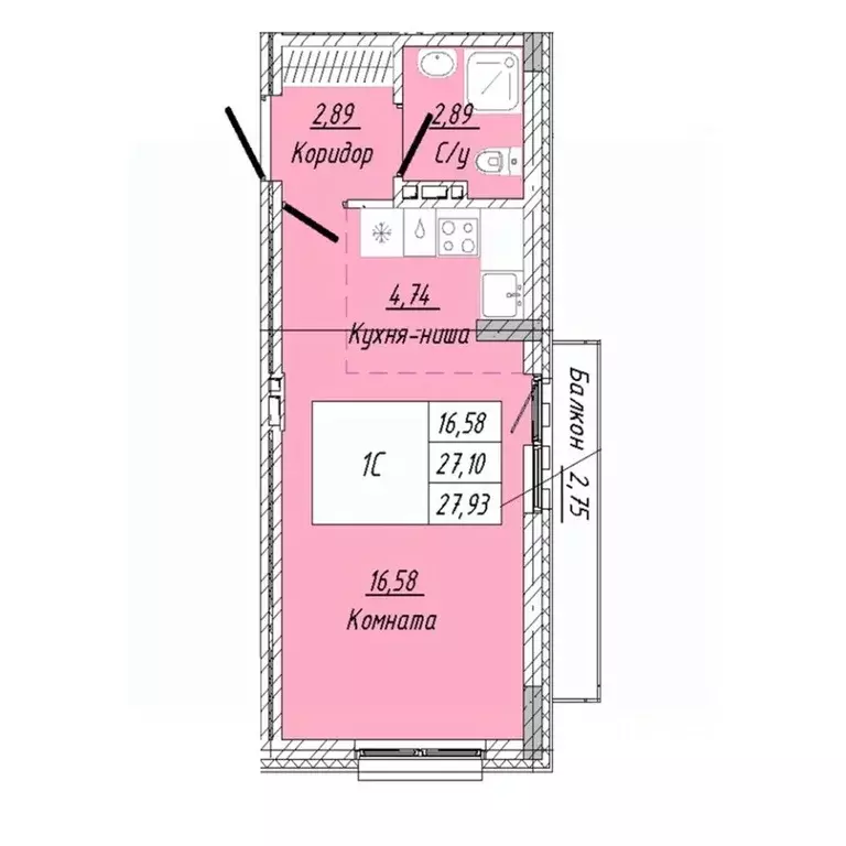 1-к кв. Омская область, Омск ул. 2-я Дачная (27.93 м) - Фото 0