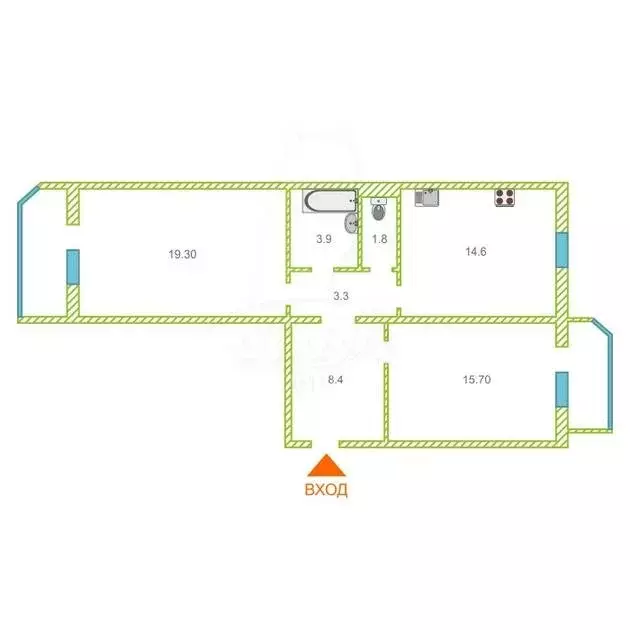 2-комнатная квартира: Тюмень, улица Пермякова, 71к1 (70 м) - Фото 2