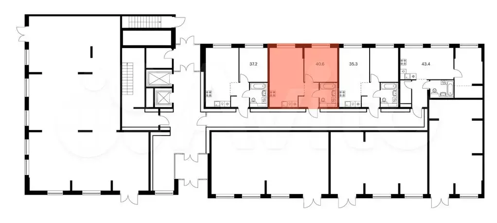 1-к. квартира, 40,6 м, 1/9 эт. - Фото 1