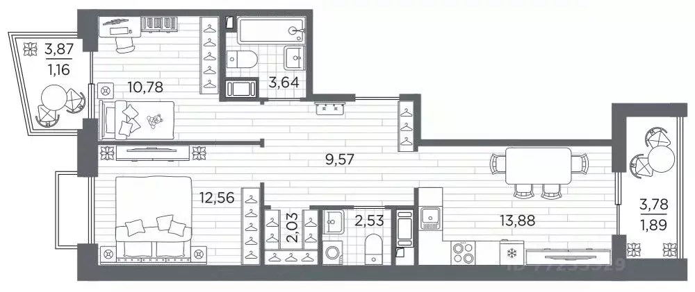 2-к кв. Санкт-Петербург Полюстровский просп., 87 (58.04 м) - Фото 1