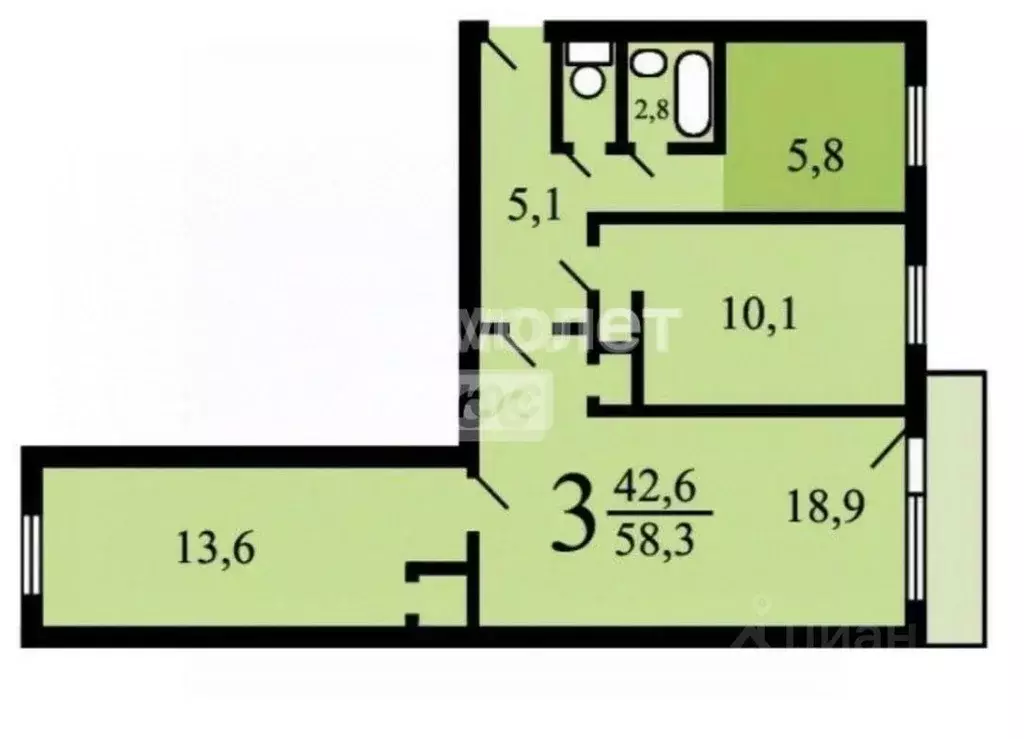3-к кв. Москва Каширское ш., 4К3 (54.6 м) - Фото 1