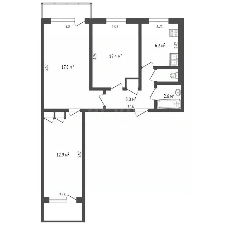 3-к кв. Кемеровская область, Кемерово ул. Тухачевского, 31В (59.8 м) - Фото 2