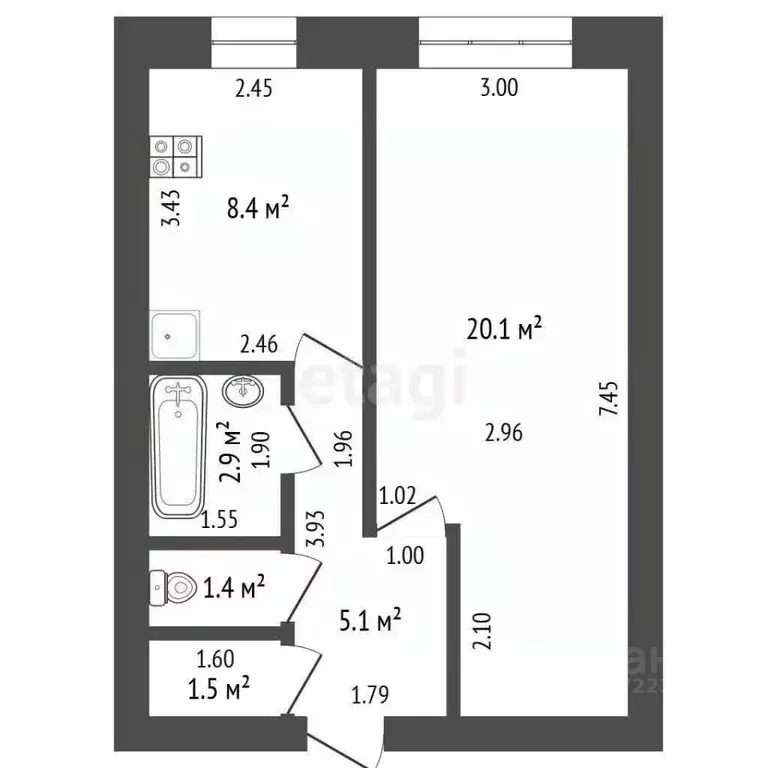 1-к кв. Башкортостан, Стерлитамак Коммунистическая ул., 43 (39.4 м) - Фото 1