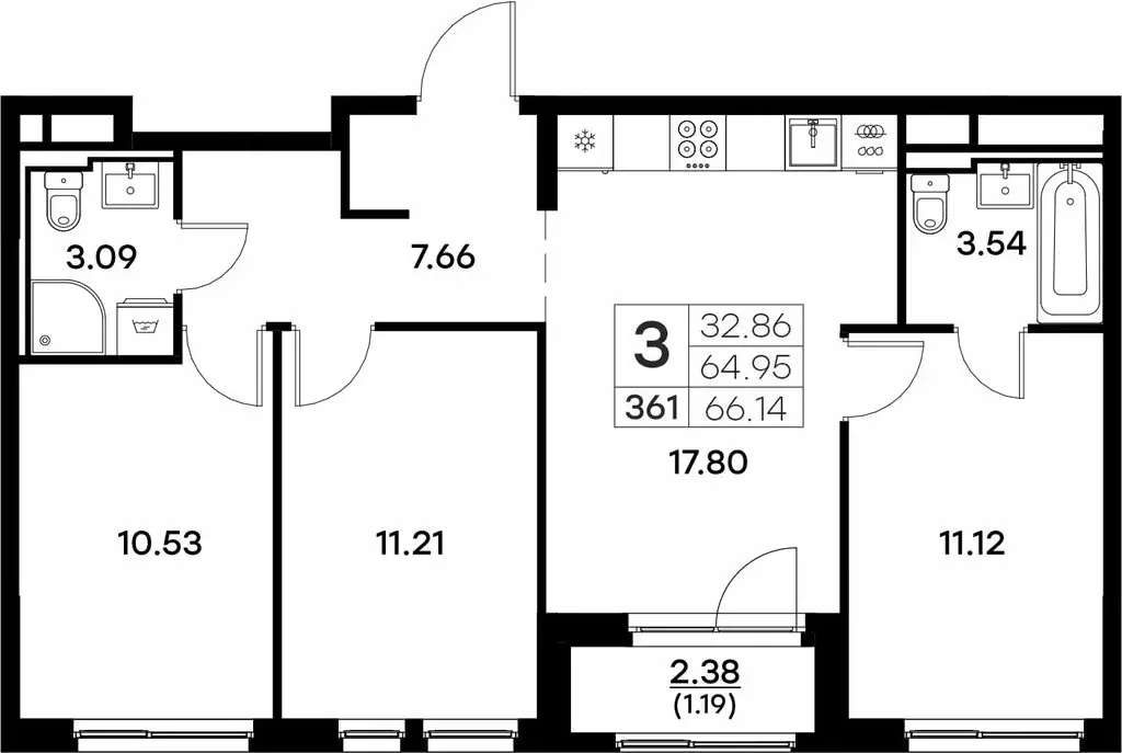 3-комнатная квартира: Владимир (66.14 м) - Фото 0
