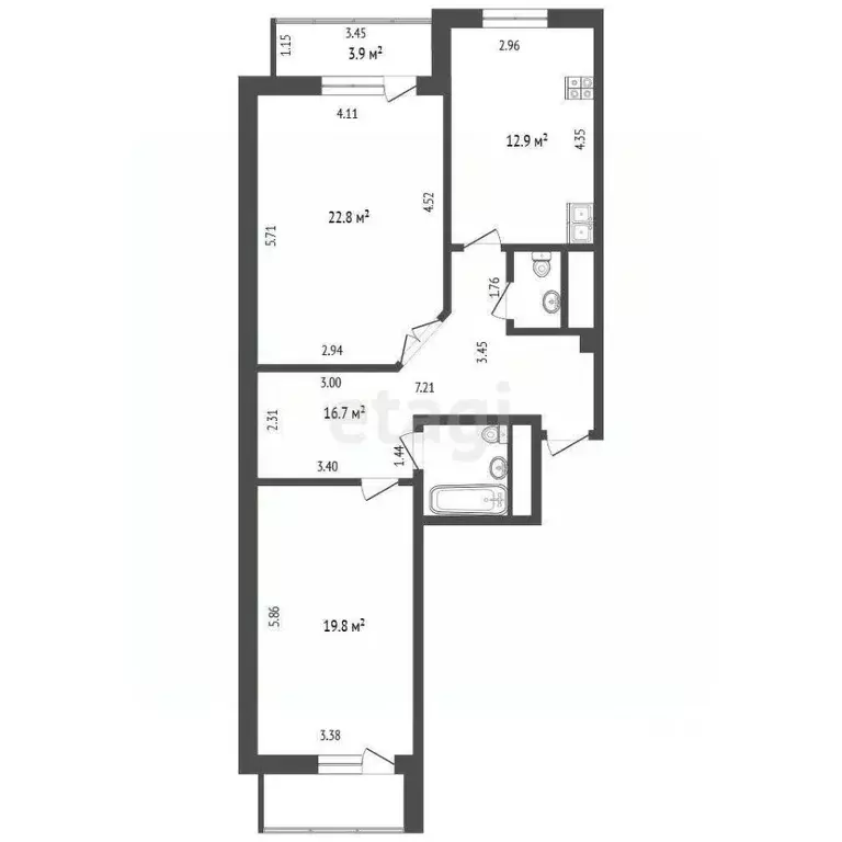 2-к кв. Тюменская область, Тюмень Заречный проезд, 41 (77.5 м) - Фото 2