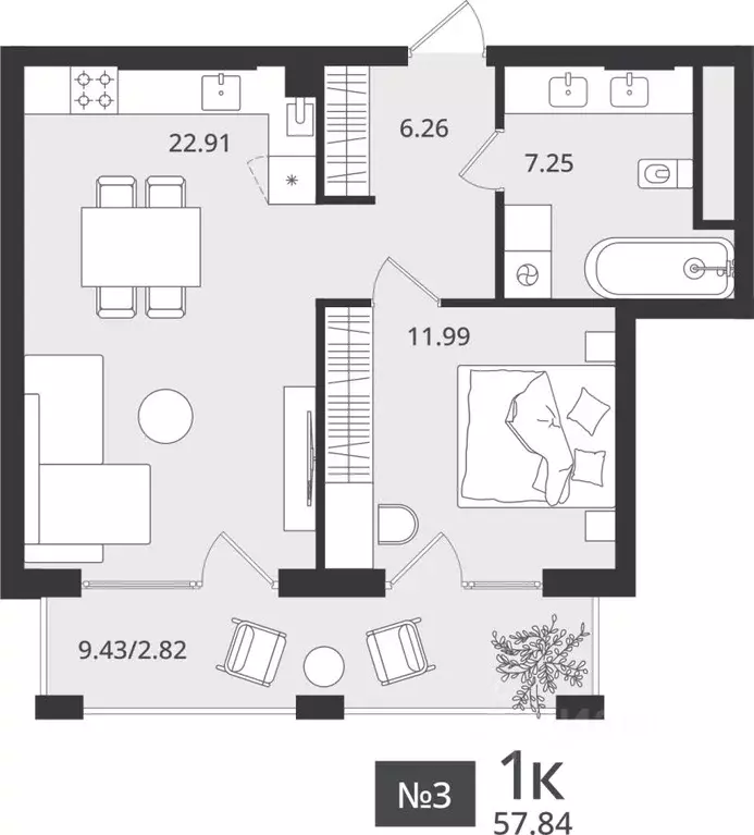 1-к кв. Калининградская область, Светлогорск Новая ул., 108-114 (57.84 ... - Фото 1