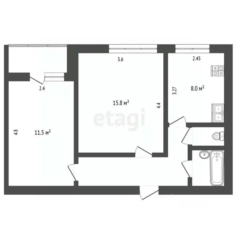 2-к кв. Белгородская область, Белгород просп. Ватутина, 12А (48.5 м) - Фото 2