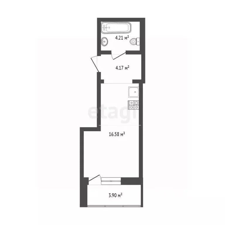 Студия Тюменская область, Тюмень Интернациональная ул., 199к7 (25.0 м) - Фото 2