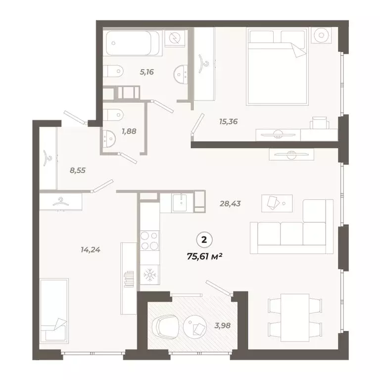 2-комнатная квартира: Санкт-Петербург, Ближняя Рогатка (75.61 м) - Фото 0
