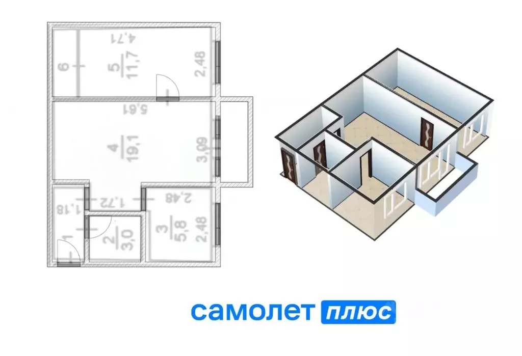 2-к кв. Кемеровская область, Кемерово просп. Ленина, 43 (44.7 м) - Фото 1