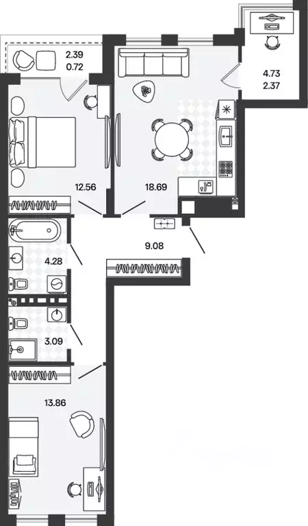 2-к кв. Калининградская область, Гурьевский муниципальный округ, пос. ... - Фото 1