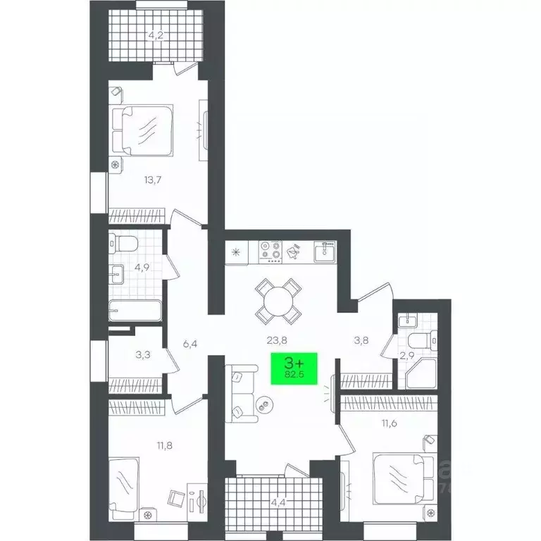 3-к кв. Тюменская область, Тюмень ул. Ильи Кургузова, 6 (91.19 м) - Фото 0