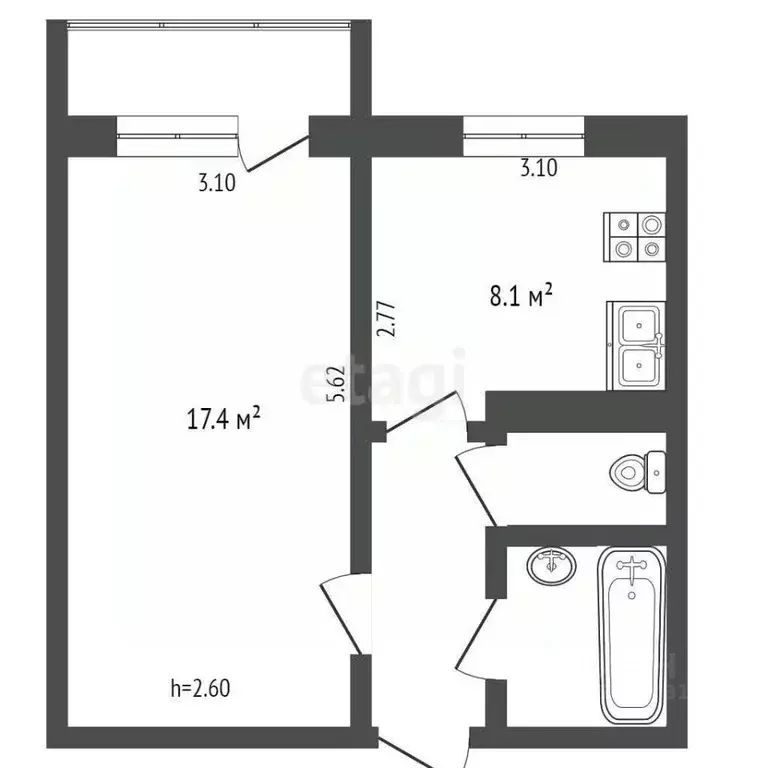 1-к кв. Ямало-Ненецкий АО, Ноябрьск Холмогорская ул., 41А (43.7 м) - Фото 1