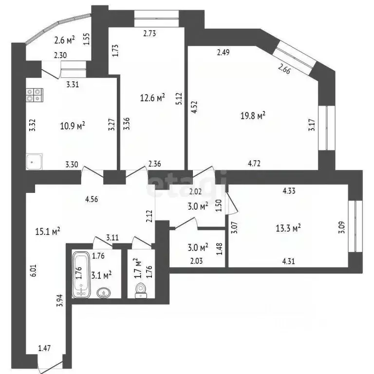 3-к кв. Башкортостан, Стерлитамак ул. Артема, 151А (82.5 м) - Фото 2