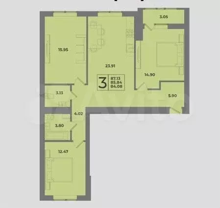 3-к. квартира, 87,1 м, 2/8 эт. - Фото 1