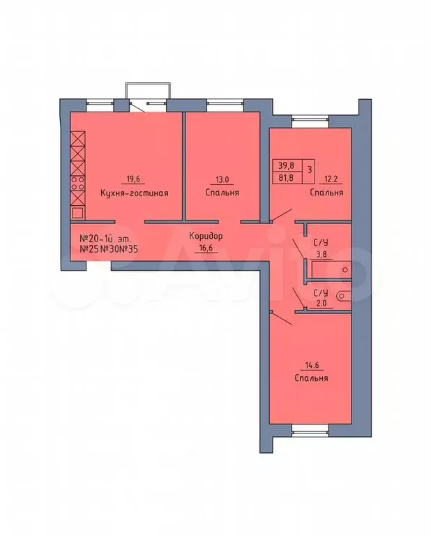 3-к. квартира, 82 м, 3/4 эт. - Фото 0