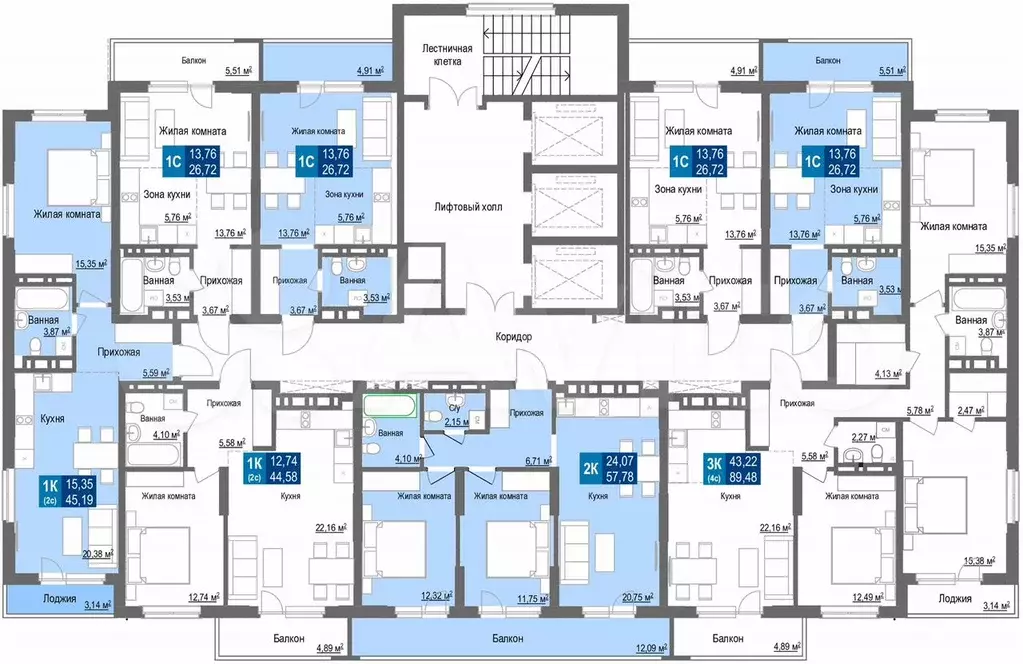 Квартира-студия, 26,7 м, 23/25 эт. - Фото 1