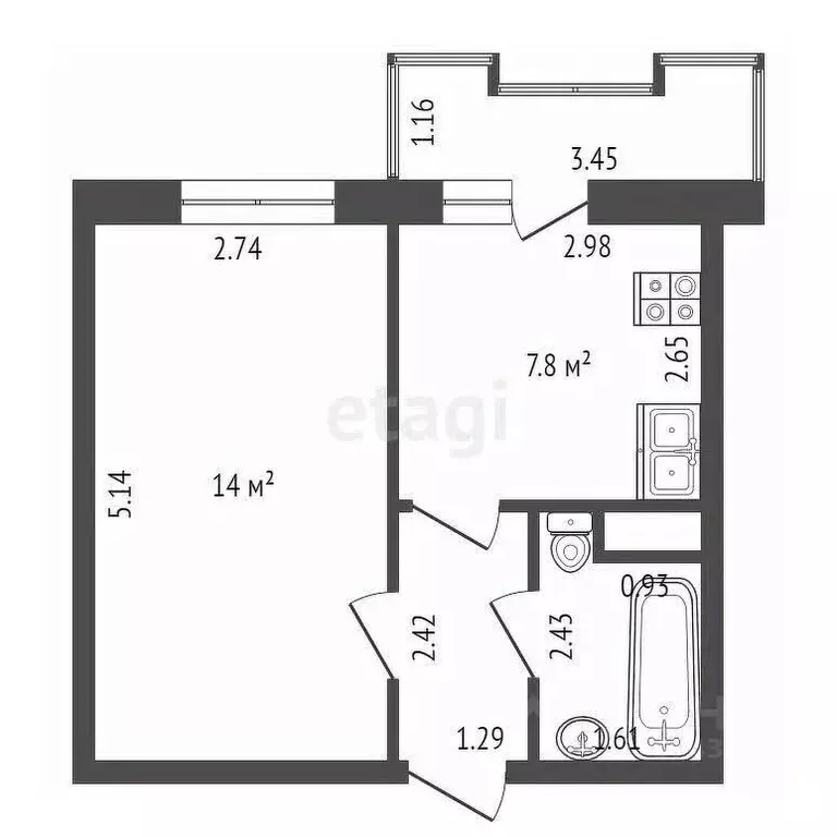 1-к кв. Санкт-Петербург ул. Павлинская, 5 (28.6 м) - Фото 1